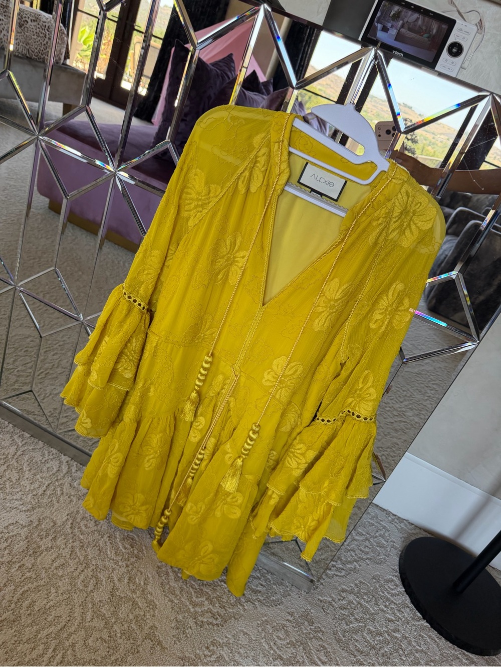 Alexis Mustard Yellow Embroidered V-Neck Tunic